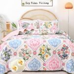 Uspring Quilts King Size Floral Quilt Bedding Set, 3 Piece Lightweight Soft Breathable Quilted Bedspreads Coverlet Sets Summer Comforter with 2 Pillow Shams for All Season (Pink, 96'' x 106'') - Image 2