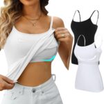 V FOR CITY Women's Shelf Bra Camisole Tops Adjustable Spaghetti Strap Cami Tank Cotton Undershirts 2 Pack - Image 2