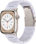 V-MORO Resin Band Compatible with Apple Watch Bands Series 11/10/9/8/7 41/42/40/38mm iWatch 6/5/4/3/2/1/SE with Starlight Buckle Fashion Wristband Strap Women Men(Pure White,42mm/41mm/40mm/38mm) - Image 2
