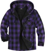 V VALANCH Men's Sherpa Lined Flannel Jacket with Hood – Zip Up Plaid Shirt Jacket Winter Outdoor Warm Outerwear Fleece Coat - Image 2
