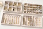 Velvet Jewelry Drawer Organizer Trays – Beige Stackable Jewelry Storage Inserts Set, 4-Layer Jewelry Tray Set for Earrings, Rings, Necklaces, Bracelets with Removable Dividers for Dresser & Vanity - Image 2