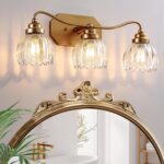 Vintage Bathroom Light Fixtures, Gold Bathroom Vanity Light, Matte Antique Brass Finish with Crystal Glass Shade, Wall Sconces Lighting for Bedroom, Living Room, Hallway (Gold, 3-Light) - Image 2