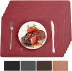 Vinyl Placemats Set of 6 Heat Resistant Easy Clean Non-Slip Place Mats for Dining Table. Faux Leather Waterproof Stain Resistant Wipeable Washable PU Table Mats(6, Red) - Image 2