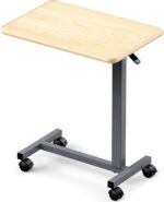 WOTURE Adjustable Overbed Table with Wheels, Bedside Rolling Table, Pneumatic Height Adjustment, Hospital Bed Table on Wheels, Standing Desk, Bedridden & Mobility Needs, Maple - Image 2