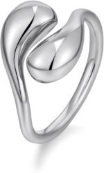 WOWORAMA Chunky Teardrop Rings for Women Silver Gold Bypass Dome Rings Thick Statement Open Adjustable Rings Simple Waterdrop Stackable Band Rings - Image 2