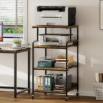 Warmiehomy 4 Tier 24" x 24" Printer Stand with Adjustable Storage Shelf - Large Tall Printer Table with Wheels - Rolling Cart for 3D Laser Printer - Home Office Small Spaces Organization (Brown) - Image 2