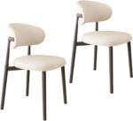 White Dining Chairs Set of 2,Modern and Stylish PU - Leather Upholstered Dining Table and Chairs, Carbon Steel Material - Image 2