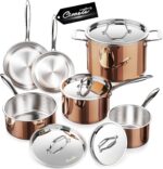 Whole Tri-ply 18/10 Stainless Steel Pot and Pan Set (10 Piece), Copper Pots and Pans Set with Stainless Steel Lid, Induction Cookware Set, Include Stock Pot, Saucepan, Frying Pan - Copper - Image 2