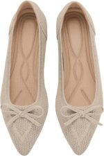 Women's Flats Pointed Toe Bow Knit Ballet Shoes Comfortable Dressy Mesh Slip On Flat - Image 2