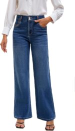 Women's High Waisted Wide Leg Jeans - Stretchy Tummy Control Denim Pants, Loose Fit Straight Leg Baggy Jeans - Image 2