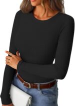 Womens Long Sleeve Ribbed Tops Fitted Stretch Basic Tee Shirts Casual Crewneck Tight Layering 2025 Fall Fashion Outfits - Image 2