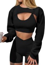 Yousify Womens Cropped Sweatshirt Shrugs Long Sleeve Workout Gym Cover Ups Bolero Shrug Y2k Super Crop Tops - Image 2