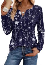 Zeagoo Womens Long Sleeve Tops 2025 V Neck Pleated Shirts Dressy Casual Tunic Blouses Loose Fit Fall Fashion Clothes - Image 2