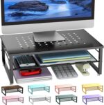 gianotter Desk Organizers and Accessories, 2-Tier Metal Monitor Stand Riser, Desk Organizer for Monitor, Office Desk Storage Organizer for Office Supplies (Black) - Image 2