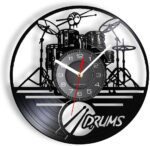 gofidin Acrylic Vinyl Record Wall Clock,Black Creative Clock Wall Decor,Drum Kit Musical Instrument Modeling Wall Hanging Clock Home Decoration - Image 2