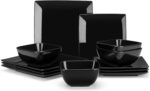 vancasso Soho Dinnerware Sets 12 Pieces, Black Stoneware Square Place Setting, Plates and Bowls Sets, Dinner Plate, Dishes Set for 4 - Image 2