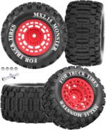 12mm Hex RC Wheel Tires for 1/16 Mini Maxx & Mini XRT MJX 16207 16210 16209 16208,HSP 94186,E-Revo,L0 S1 1/18 Mini LMT RC Crawler Car Truck,RC Drift Wheels,Mini RC Truck Tires 4PCS,Red - Image 2