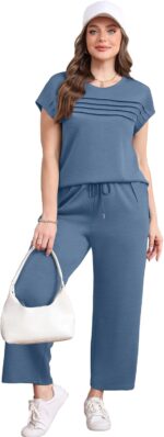 WIHOLL Two Piece Sets for Women Summer Travel Vacation Outfits Cap Sleeve Lounge Matching Sets Wide Leg Pants S-3XL - Image 4