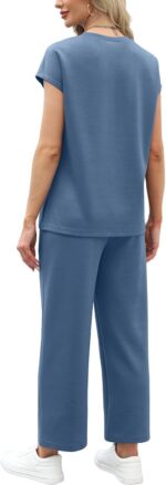 WIHOLL Two Piece Sets for Women Summer Travel Vacation Outfits Cap Sleeve Lounge Matching Sets Wide Leg Pants S-3XL - Image 6