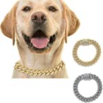 2 Pcs Diamond Cuban Link Kitten Walking Collar with Secure Buckle Pet Rhinestones Necklace Metal Chain Jewelry Accessories for Cats Dogs Kittens Puppies 10inch, Gold and Slivery - Image 7