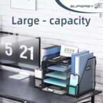 SUPEASY Mesh Desk Organizer with File Holder, 5-Tier Paper Letter Tray Organizer with Magazine Holder, Desktop Organizer and Storage with Drawer for Office Supplies Home or School, Black - Image 3