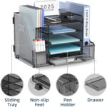 SUPEASY Mesh Desk Organizer with File Holder, 5-Tier Paper Letter Tray Organizer with Magazine Holder, Desktop Organizer and Storage with Drawer for Office Supplies Home or School, Black - Image 4