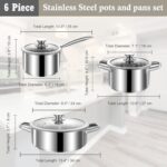 Stainless Steel pots and pans set, 6 Piece Nonstick Induction Kitchen Cookware Set, Works with Induction/Electric and Gas Cooktops, Nonstick, Oven Safe, Camping Cookware - Image 3