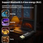 USB Bluetooth 5.4 Adapter for Desktop PC: Long Range 500FT Wireless Dongle with 5dBi Antenna Plug & Play for Laptop Windows 11/10/8.1, Pair BT Headphones/Headset/Speaker/Mouse/Keyboard/Printer - Image 4