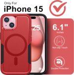 Oterkin Magnetic for iPhone 15 Case, [Compatible with MagSafe],[Strong N52 Magnets] Phone Case with [2Pcs Tempered Glass Screen Protectors][10FT Military Grade Protection] (K-Red) - Image 3