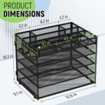 Docnest 5 Tier Mesh Desk Organizer- Letter Tray with Adjustable Compartments, Mesh Desktop Storage Built in Pen Holder and Handles, Desk Organizer Tray for Mail Documents Office Supplies-Black - Image 4