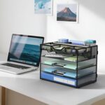 Docnest 5 Tier Mesh Desk Organizer- Letter Tray with Adjustable Compartments, Mesh Desktop Storage Built in Pen Holder and Handles, Desk Organizer Tray for Mail Documents Office Supplies-Black - Image 7
