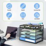 Docnest 5 Tier Mesh Desk Organizer- Letter Tray with Adjustable Compartments, Mesh Desktop Storage Built in Pen Holder and Handles, Desk Organizer Tray for Mail Documents Office Supplies-Black - Image 8