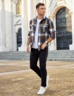 COOFANDY Mens Flannel Shirts Long Sleeve Plaid Shirt Jacket Button Down Shirt with Pockets - Image 7