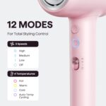 Hair Dryer, Wavytalk Turblow Pro Fast Drying Blow Dryer with Diffuser, High Speed Hair Dryer with 110,000 RPM, Pro Negative Ions for Reduces Damage, Frizz Smoothing, 3 Speeds & 3 Temps, Pink - Image 6