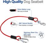 Pawaboo DogSeatbelt, Chew-Proof Leash Extender, Coated Steel Rope Restraint Car Safety Seat Belt Clip Strap, 360° Rotation Hook Heavy Duty Carabiner Steel Cable, 26 Inch, 2 Pack, Black+Red - Image 5