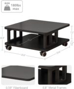 Mobile Printer Stand, 2-Tier Large Printer Shelf for Laser 3D Printer Office Machine with Storage, 23.6"x23.6" Wood Printer Cart Under Desk Rack with Wheels for Office Home Kitchen (Black) - Image 5