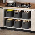 12 Pack Grey Plastic Storage Bins, Pantry Organizer Bins, Grey Plastic Containers for Organizing, Storage Box for Kitchen, Cabinet, Closet, Office, Classroom, Under Sink - Image 3