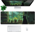 Green Black Cat Mouse Pad Abstract Green Mouse Pad 31.5x11.8 Inch Cat Texture Non-Slip Rubber Base Large Mousepad Stitched Edges Keyboard Mouse Mat Desk Pad for Office and Home - Image 3