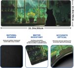 Green Black Cat Mouse Pad Abstract Green Mouse Pad 31.5x11.8 Inch Cat Texture Non-Slip Rubber Base Large Mousepad Stitched Edges Keyboard Mouse Mat Desk Pad for Office and Home - Image 4