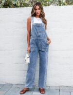 luvamia Jean Overalls for Women Straight Leg Baggy Stretchy Denim Bib Adjustable Strap Casual Overall Jumpsuit Loose Fit - Image 3