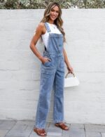 luvamia Jean Overalls for Women Straight Leg Baggy Stretchy Denim Bib Adjustable Strap Casual Overall Jumpsuit Loose Fit - Image 4