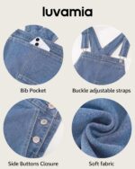 luvamia Jean Overalls for Women Straight Leg Baggy Stretchy Denim Bib Adjustable Strap Casual Overall Jumpsuit Loose Fit - Image 6