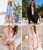 Ekouaer 2 Piece Sets for Women Lounge Sets Button Down Matching Shorts Sets with Pockets Swiss Dot Outfits - Image 7