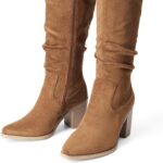 DREAM PAIRS Women's Knee-High Boots, Comfortable Chunky Block Heel Pointed Toe Pull On Side Zipper Suede Slouch Riding Boots - Image 7