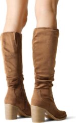 DREAM PAIRS Women's Knee-High Boots, Comfortable Chunky Block Heel Pointed Toe Pull On Side Zipper Suede Slouch Riding Boots - Image 8