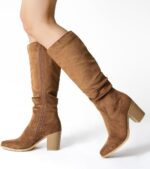 DREAM PAIRS Women's Knee-High Boots, Comfortable Chunky Block Heel Pointed Toe Pull On Side Zipper Suede Slouch Riding Boots - Image 9