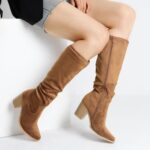 DREAM PAIRS Women's Knee-High Boots, Comfortable Chunky Block Heel Pointed Toe Pull On Side Zipper Suede Slouch Riding Boots - Image 10