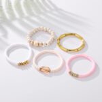 GOOJIDS Simple Beaded Gold Plated Bangles Bracelet Chunky Bamboo Tube Curved Stacking Clear Acrylic Colorful Beads Stretchable Gold Plated Bracelets Set For Women - Image 4