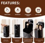 Makeup Brush Holder with Lid Cosmetic Tools Organizer，One Touch for Open, Dustproof Make Up Organizer countertop with Lid for Vanity Bathroom, Black - Image 6