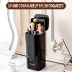 Makeup Brush Holder with Lid Cosmetic Tools Organizer，One Touch for Open, Dustproof Make Up Organizer countertop with Lid for Vanity Bathroom, Black - Image 8
